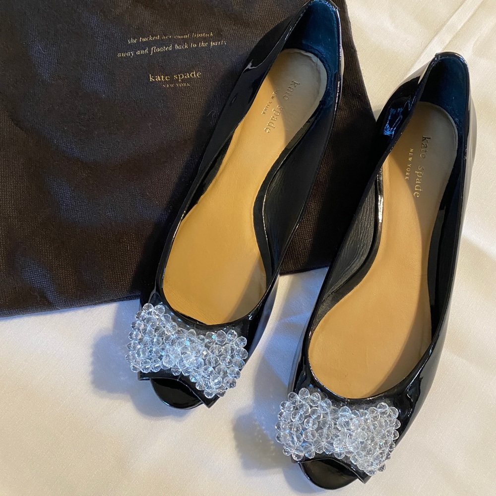 Kate Spade Peep Toe Patent Leather Bow Flats